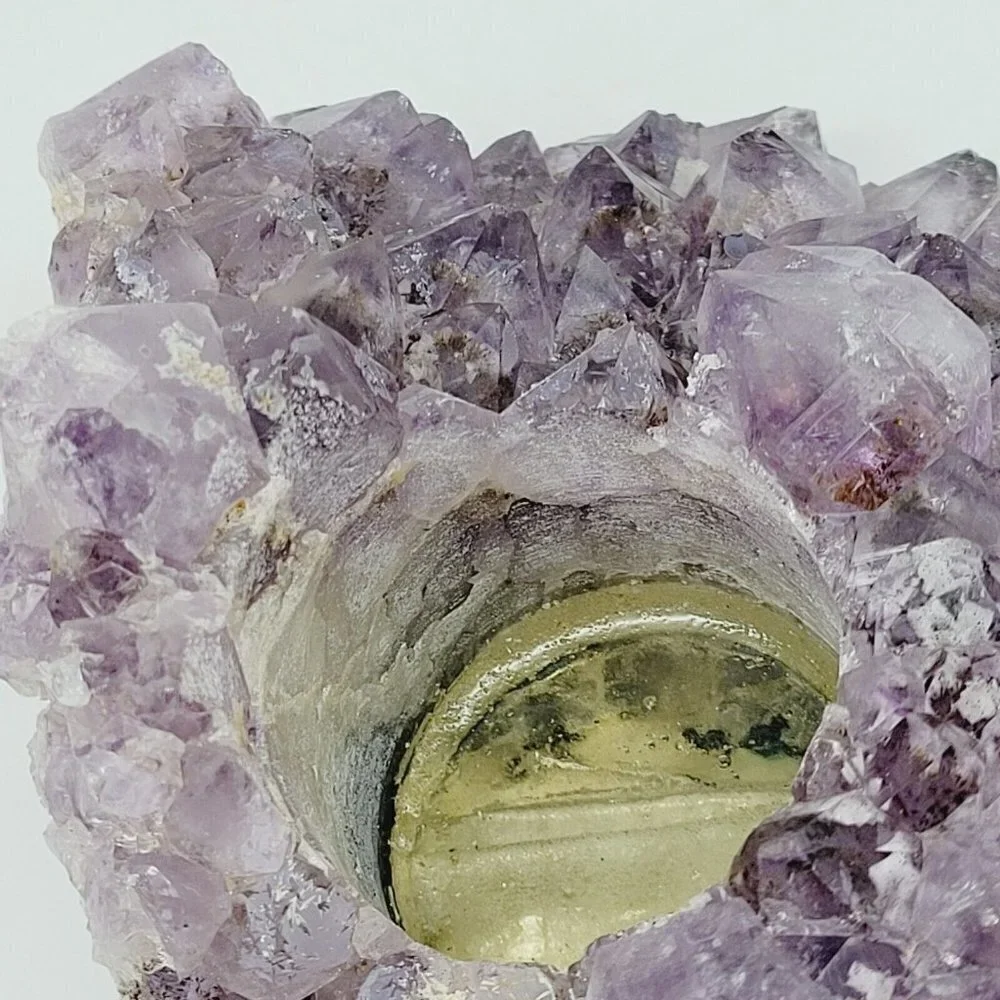 Raw Amethyst Quartz Geode Drilled Tealight Candle Holder 6x3.5x2.75 Med Purple